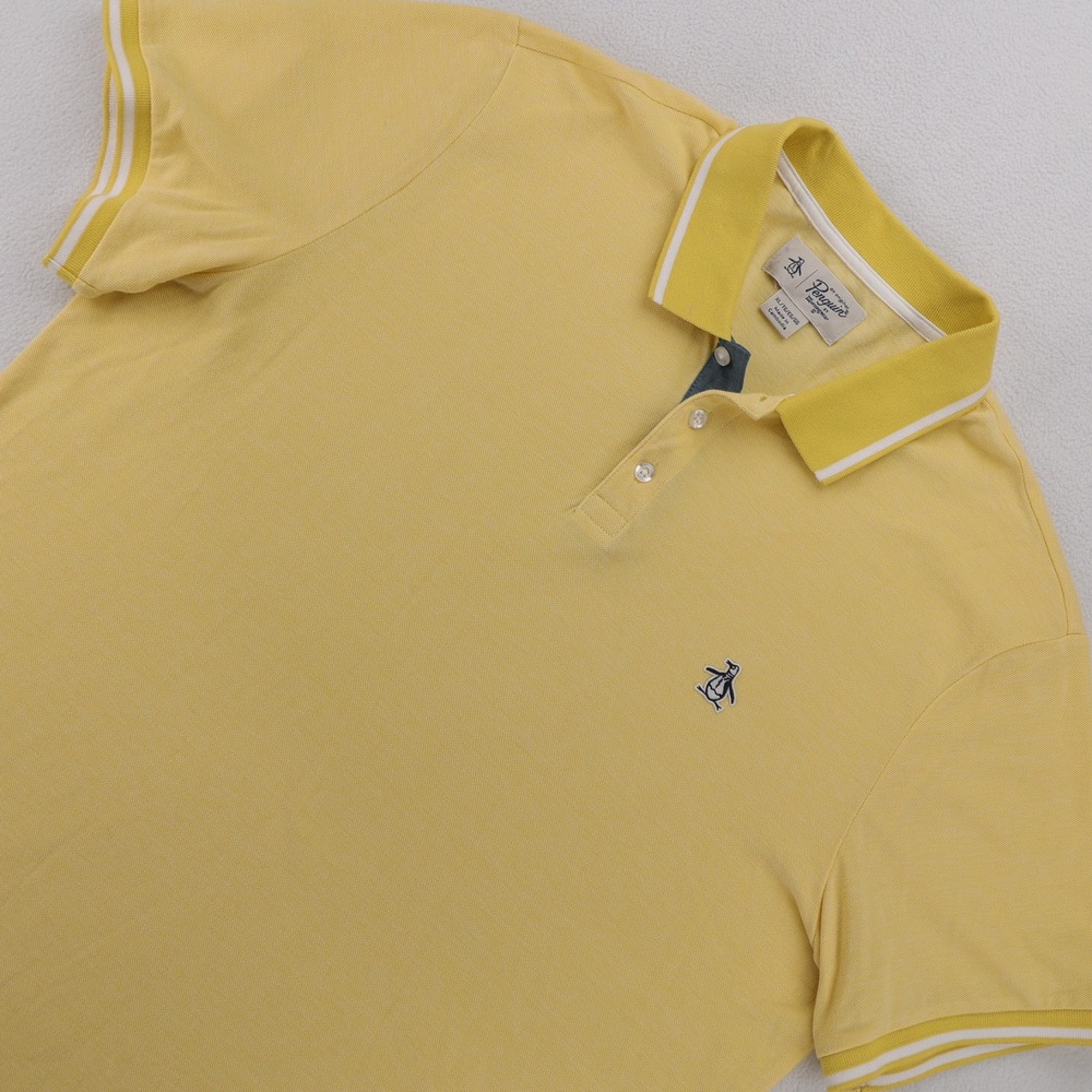 Original Penguin Mens XL Yellow Short Sleeve‎ Pique Polo Shirt Tipped Trim Logo